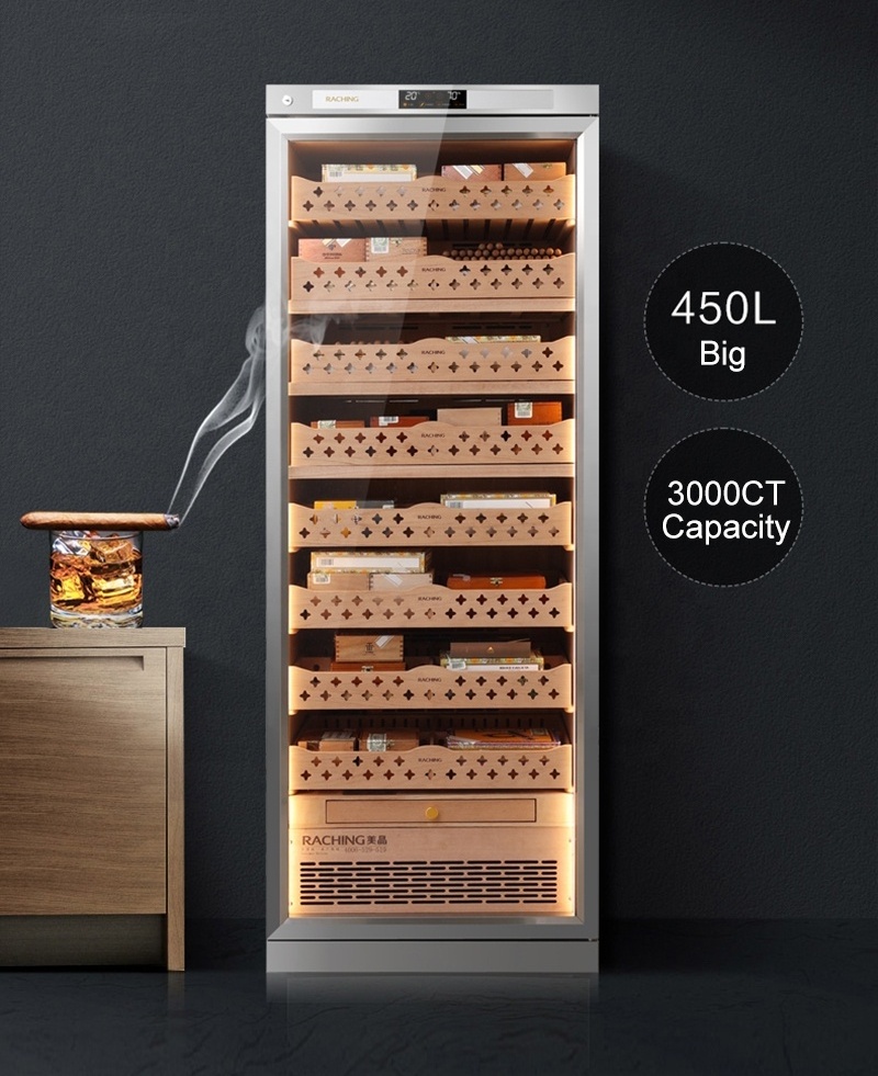 New Big Capacity Stainless Steel 3000ct  Cigar Cabinet Humidors With Spanish Cedar Wood Flow 1% Precise Controlled