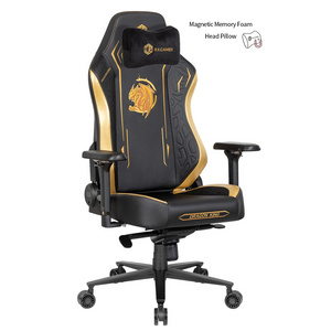 Most popular luxury black and gold magnetic memory foam head pillow silla gamer ergonomic swivel recliner gaming chair