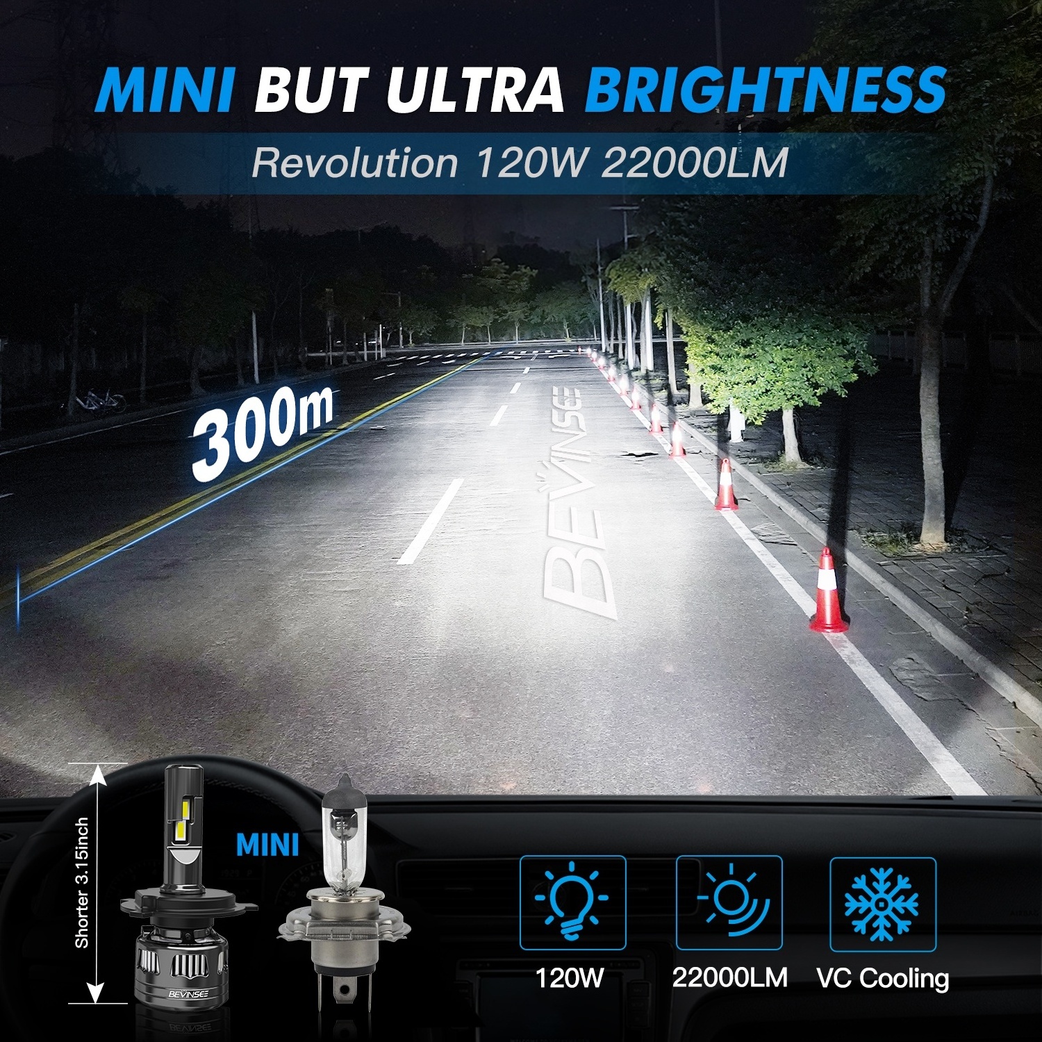 Bevinsee Super Bright Low Beam Led Headlight Bulbs Led H4 H7 Auto Car H1 H3 9005 9006 H11 H7 Led Headlights