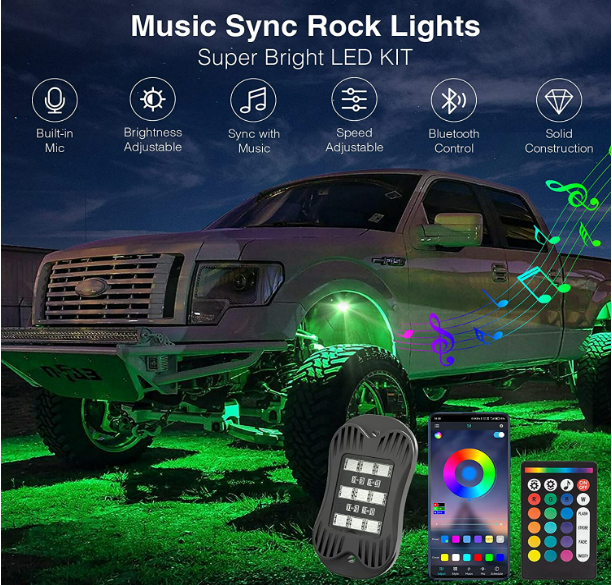 Car Led neon light  remote control wheel light SUV rock light RGB waterproof 12V