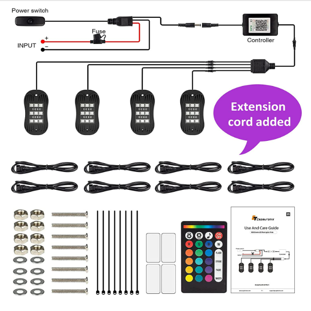 Car Led neon light  remote control wheel light SUV rock light RGB waterproof 12V