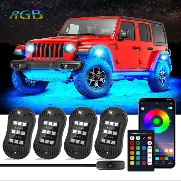 Car Led neon light  remote control wheel light SUV rock light RGB waterproof 12V