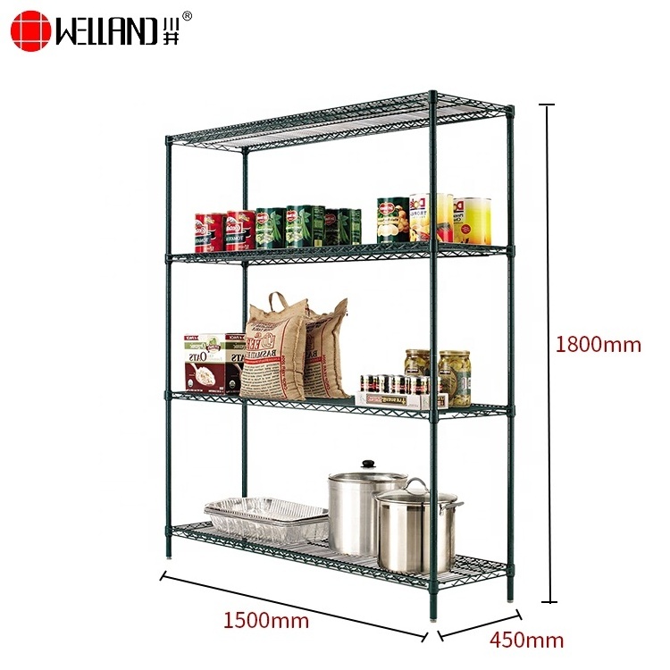 Black Epoxy 4 Tiers Adjustable Cold room Shelving , Heavy Duty Metal Storage Shelf , NSF Approval