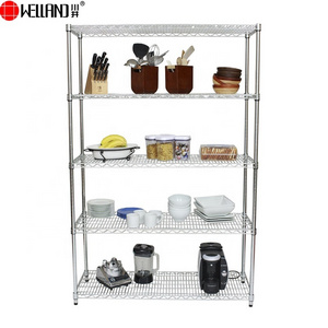 Kitchen Restaurant Stainless Steel 5 Tiers Chrome Plating Metal Storage Wire Shelf Adjustable Shelving Rack