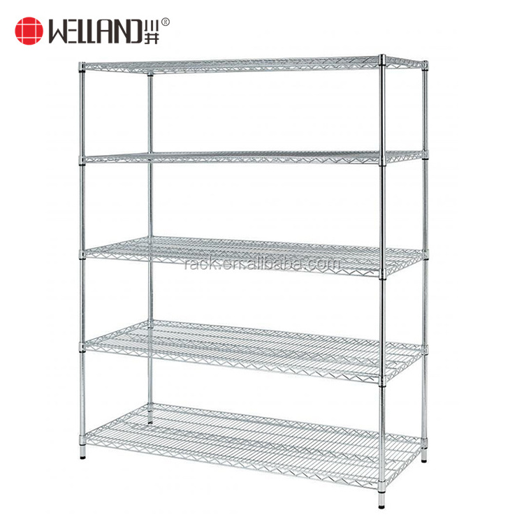 800lbs Loading Weight Per Steel Shelf 5 Tiers NSF Metro Office Industrial Storage Racking Wire Metal Shelving in Chrome Finish