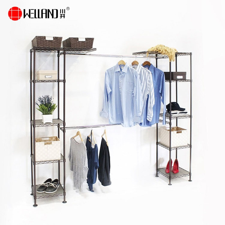 DIY Expandable Closet Wardrobe,Double Clothes Hanger Metal Garment Rack Shelf