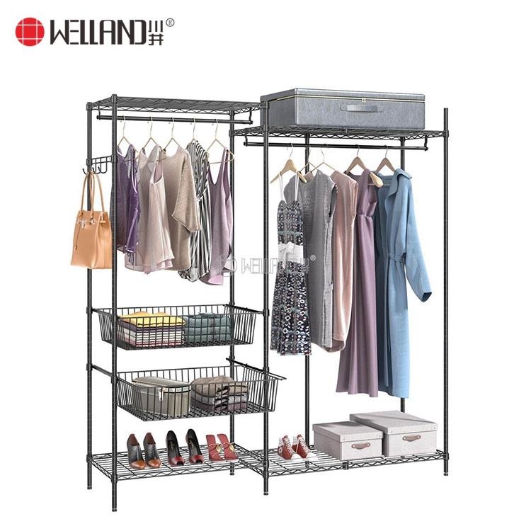 Modern Bedroom Furniture Portable Metal Heavy Duty Metal Wardrobe Double Rod Freestanding Storage Organizer Closet Rack