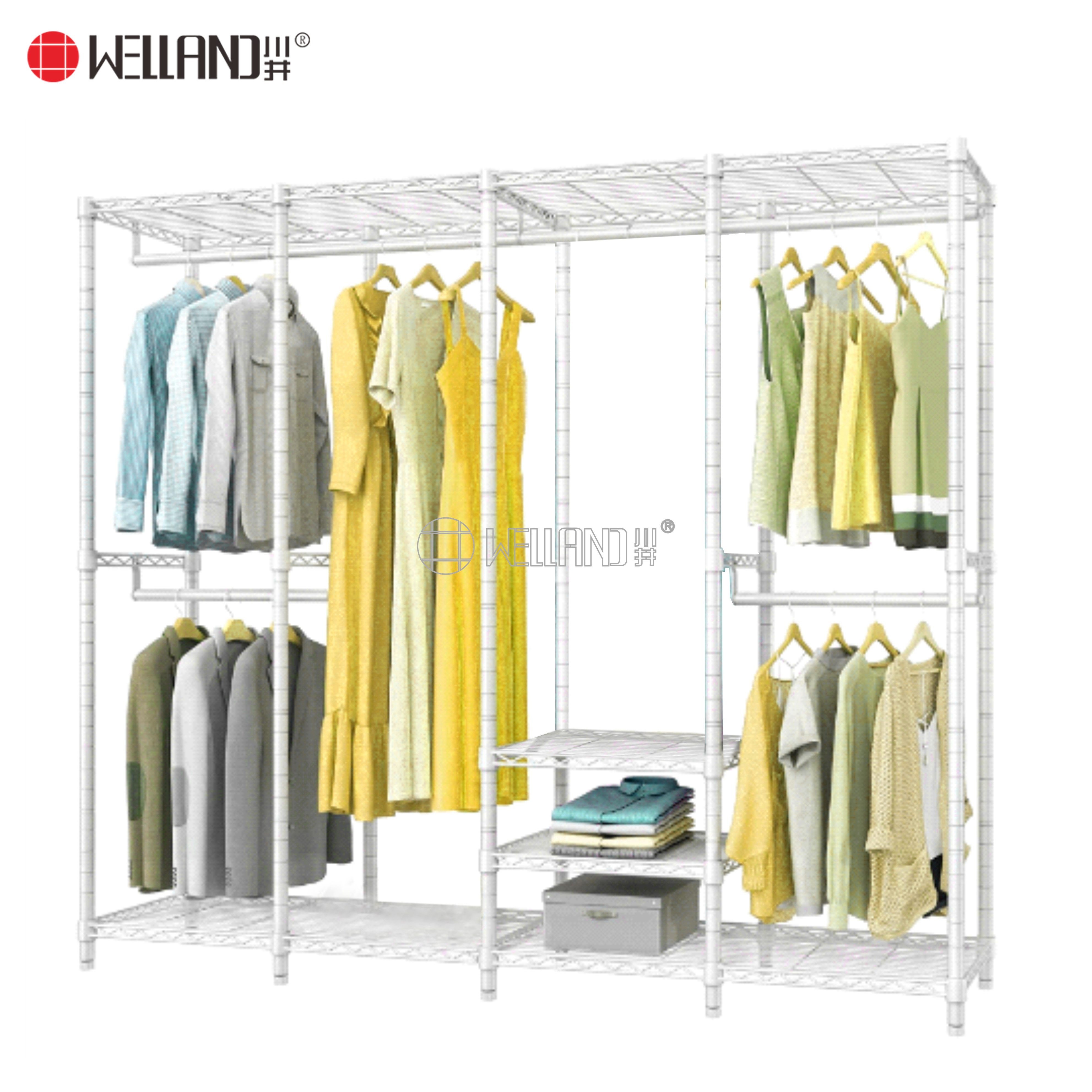 Home Garment Shelf Closet Organizer Freestanding Open Portable Clothes Hanger Wardrobe with Adjustable Shelves