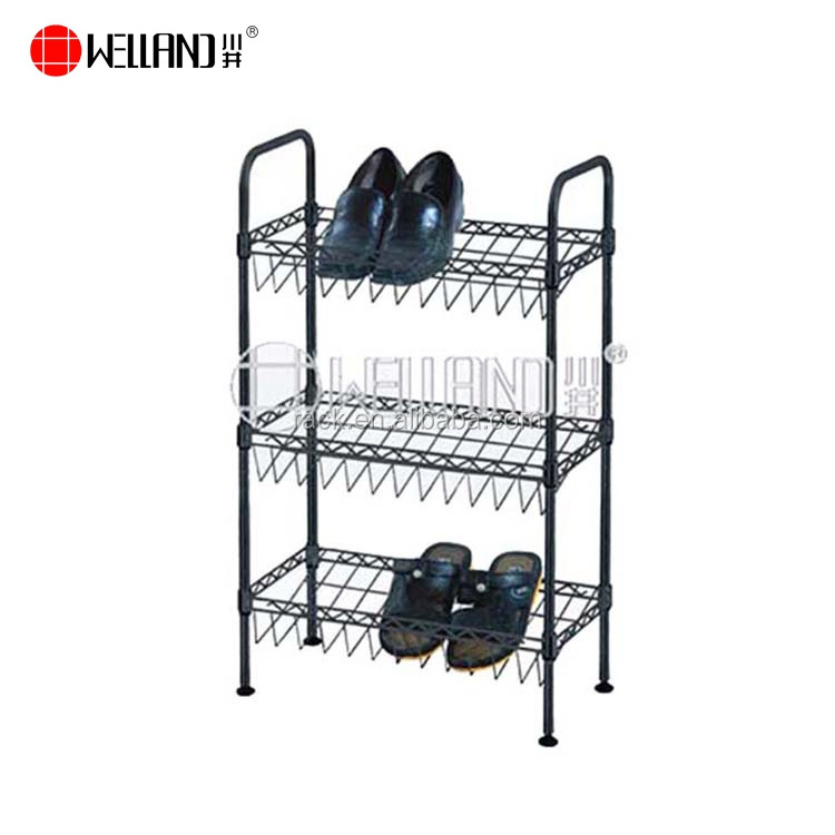 Three Tier DIY Modern Furniture Black Display Shelf Metal Wire Shoe Rack for Children