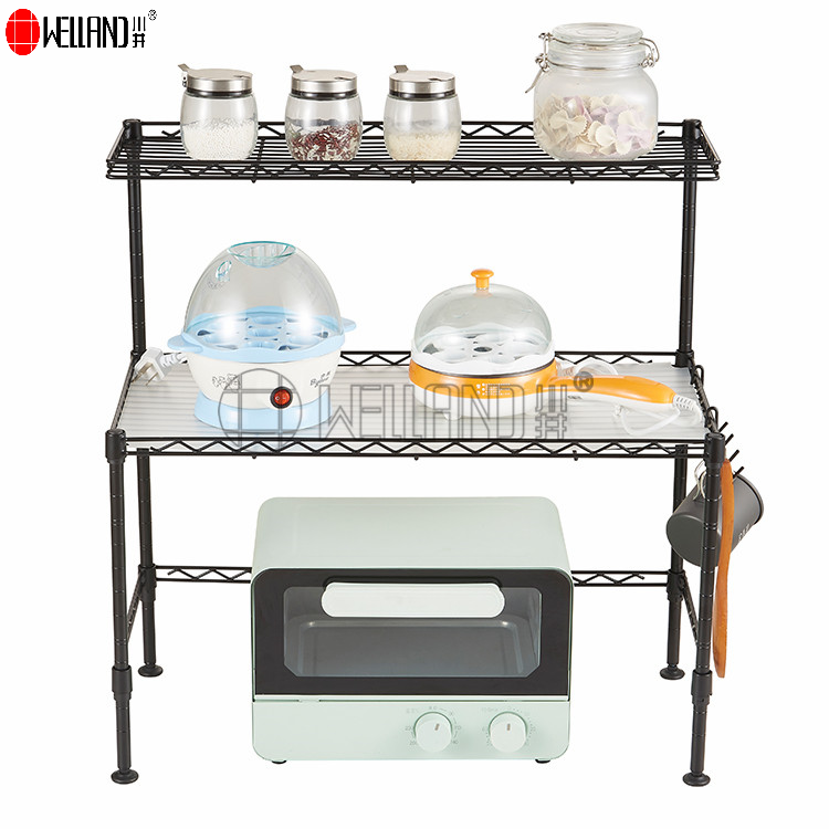 Lowest Price Best Quality Metal Oven Wire Shelf Diy 2 Tier Mini Microwave Kitchen Spice Storage Rack on Desk