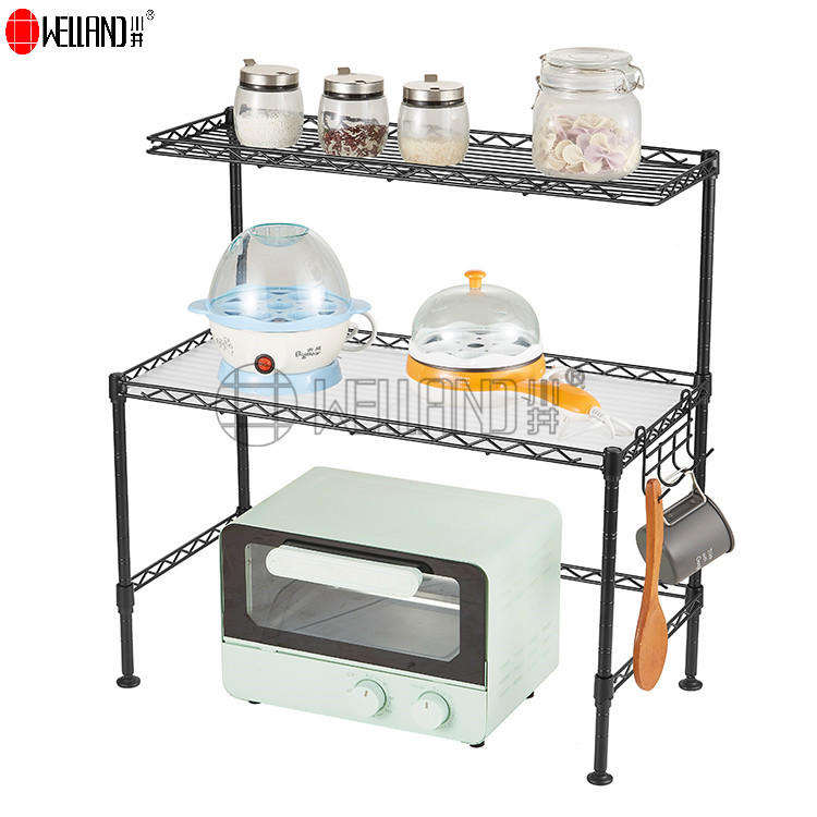 Lowest Price Best Quality Metal Oven Wire Shelf Diy 2 Tier Mini Microwave Kitchen Spice Storage Rack on Desk