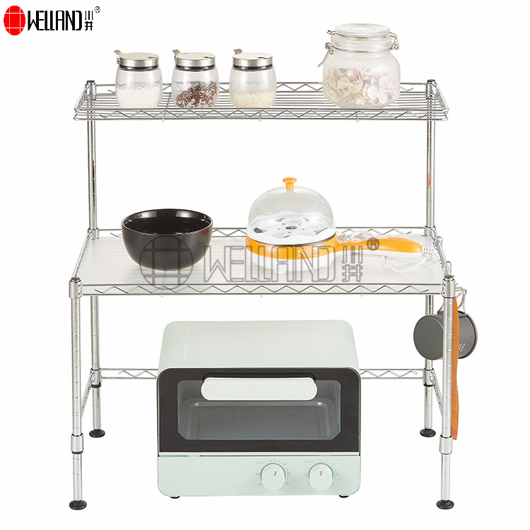 Lowest Price Best Quality Metal Oven Wire Shelf Diy 2 Tier Mini Microwave Kitchen Spice Storage Rack on Desk