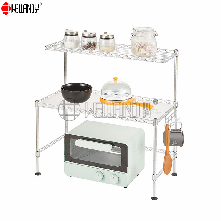 Lowest Price Best Quality Metal Oven Wire Shelf Diy 2 Tier Mini Microwave Kitchen Spice Storage Rack on Desk