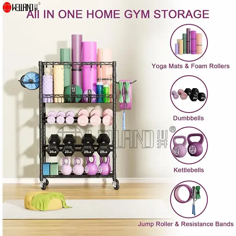 2023 New Design Dumbbells Yoga Mat Storage Rack Organizers Portable Home Gym Shelving