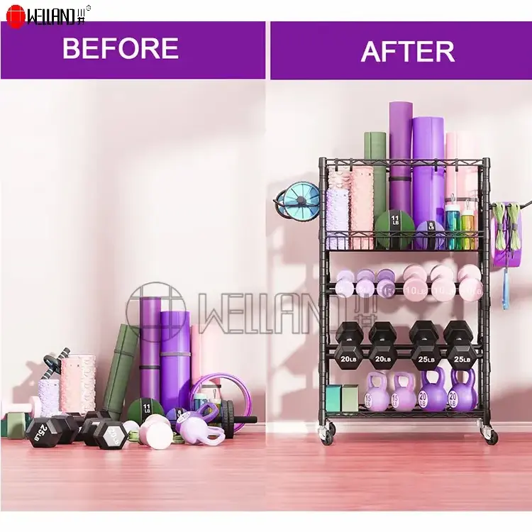 2023 New Design Dumbbells Yoga Mat Storage Rack Organizers Portable Home Gym Shelving