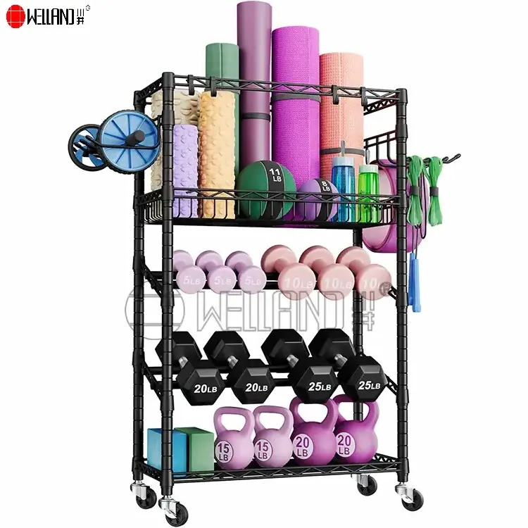 2023 New Design Dumbbells Yoga Mat Storage Rack Organizers Portable Home Gym Shelving