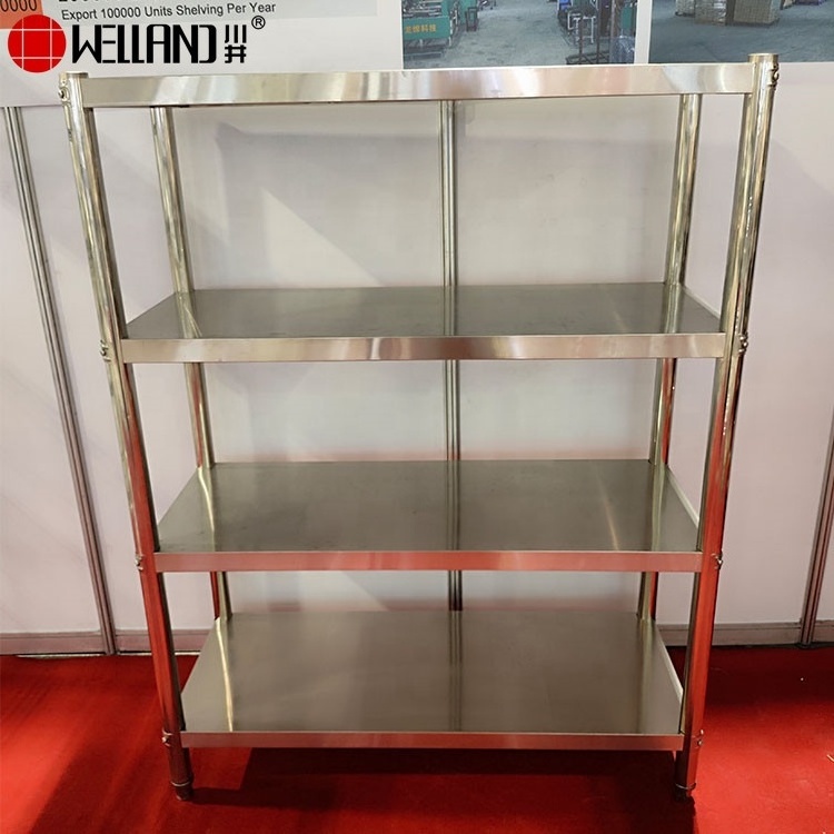 NSF Approve 4 Tier Heavy Duty Restaurant Kitchen Unit Rack Industrial Commercial Solid 304 Stainless Steel Shelves For Storage