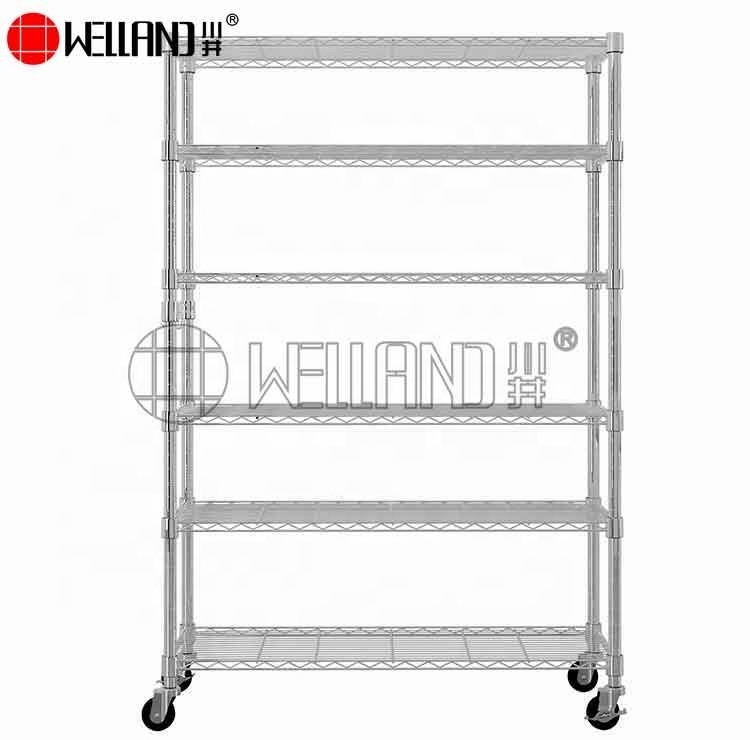 Factory Wholesale Adjustable Furniture 6 Tiers Changeable Light Wire Shelving Chrome Plated Wire Shelves With Wheels