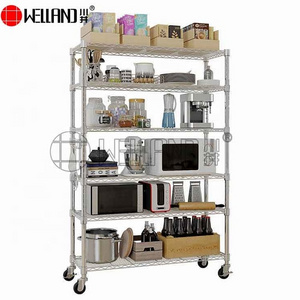 Factory Wholesale Adjustable Furniture 6 Tiers Changeable Light Wire Shelving Chrome Plated Wire Shelves With Wheels