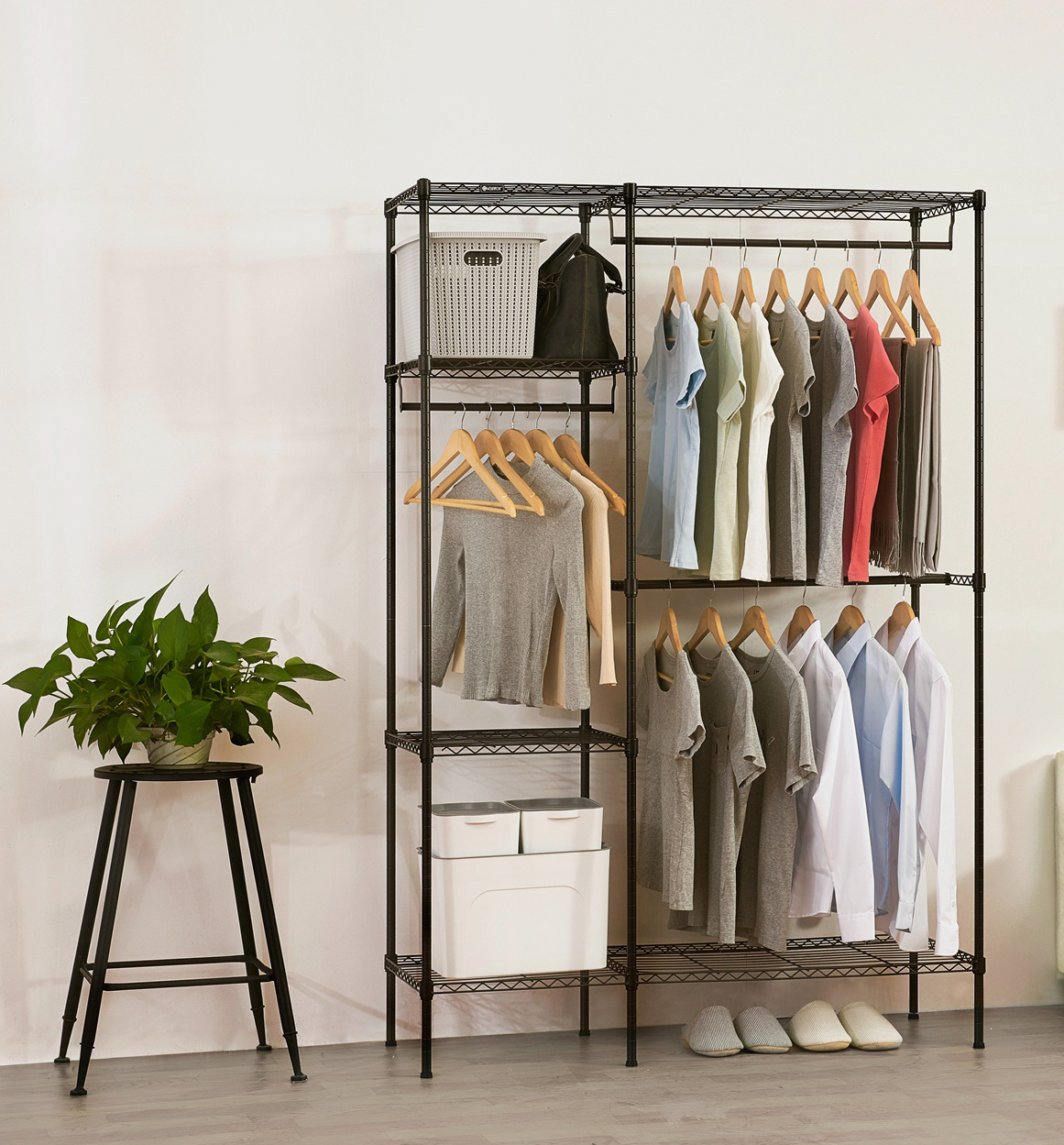 Wire Garment Rack For Hanging Clothes Metal Free Standing Clothes Rack Wire Adjustable Metal Wardrobe