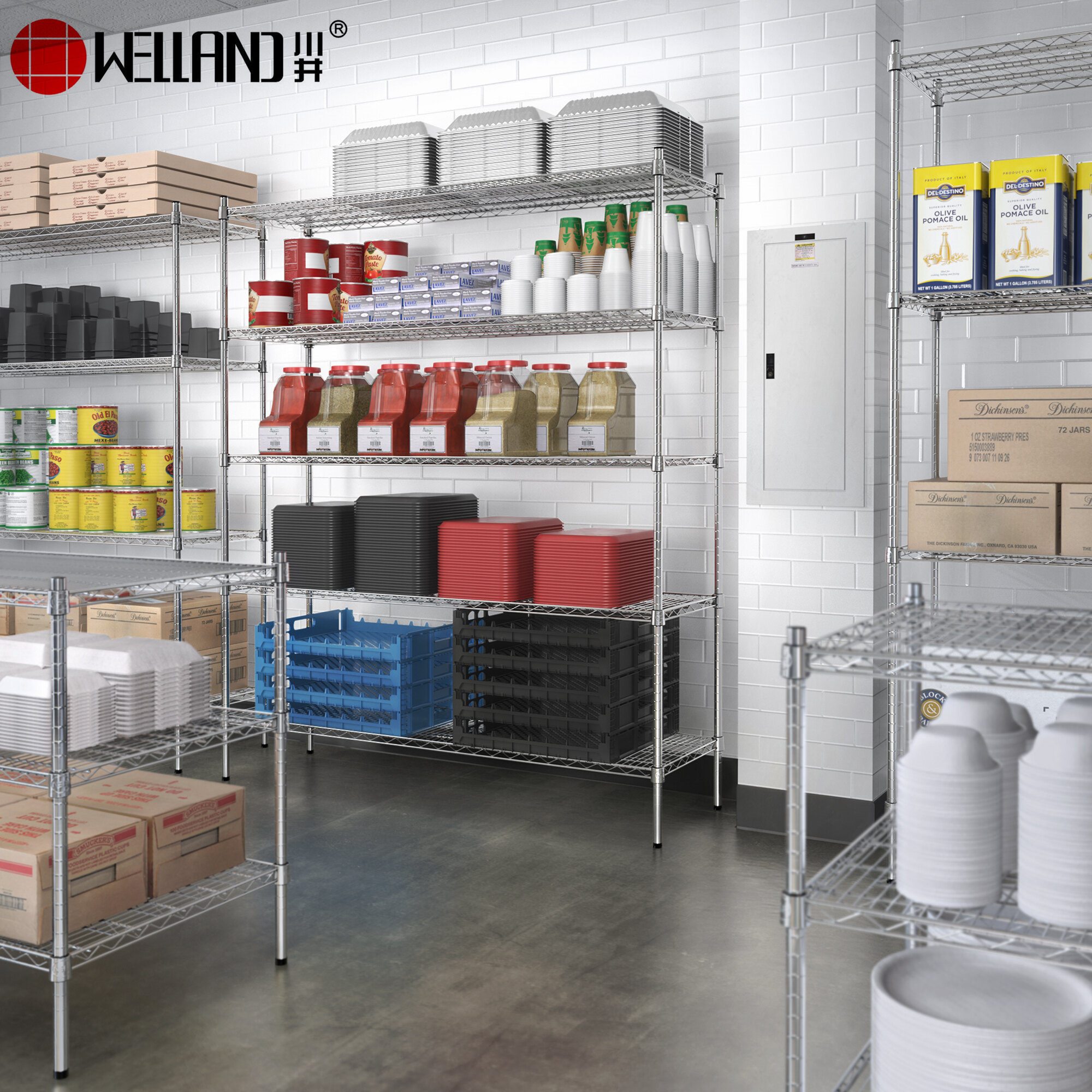 OEM or ODM 5 Tiers Commercial Kitchen Storage Rack Chrome Heavy Duty Wire Shelving Units Manufacturer