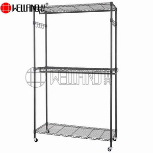 3 Tiers Caron Gray Garment Rack Clothes Wardrobe Metal Closet Wire Shelving For Bedroom Use