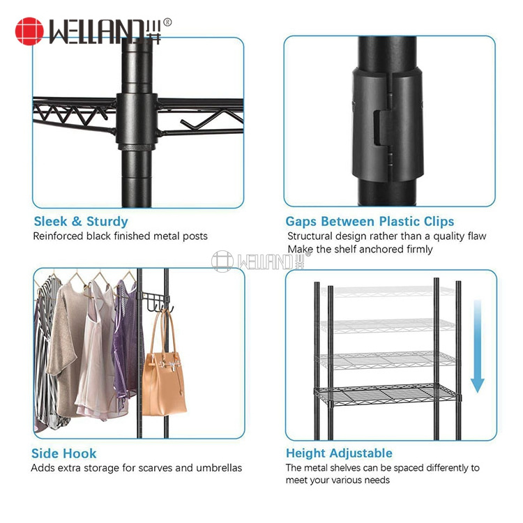 Modern Bedroom Furniture Portable Metal Heavy Duty Metal Wardrobe Double Rod Freestanding Storage Organizer Closet Rack