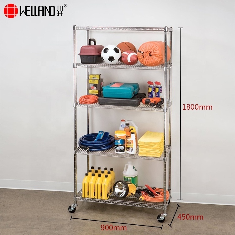 Garage Storage Heavy Duty Adjustable 5-tier Chrome Wire Shelving Units Shelves Rack With Wheels