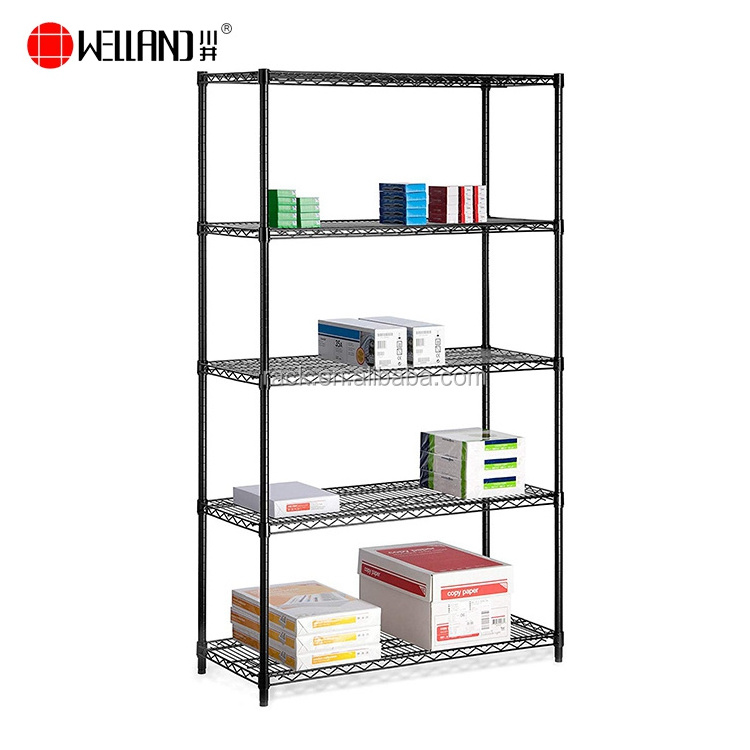 adjustable metal industry office 5 layer stand wire storage shelf rack organizer with wheels