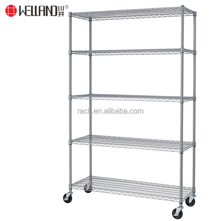 Hot Sale Black Powder Coated Metal Wire Shelving 5 Layer Stand Shelf Storage Rack