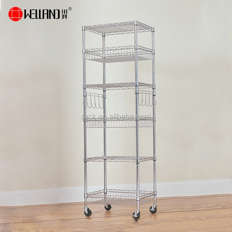 6 Tiers Square Chrome Kitchen Appliance Rack with Wheels,NSF Approval