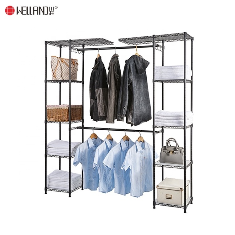 Expandable Metal Wardrobe Closet Organizer Storage Shelf Bedroom Clothes Rack Shelf