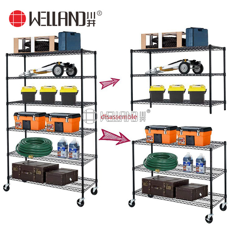 High Quality New 6 Tiers 800lbs NSF Approval Metal Zinc Chrome Plated Wire Shelf Iron Carbon Steel Storage Shelving Garage Rack