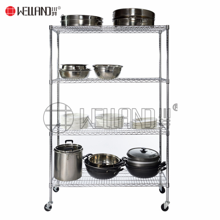 Commercial Hotel Restaurant Adjustable Kitchen Stainless Steel Storage Wire Shelving Shelf 4 Tiers Rack