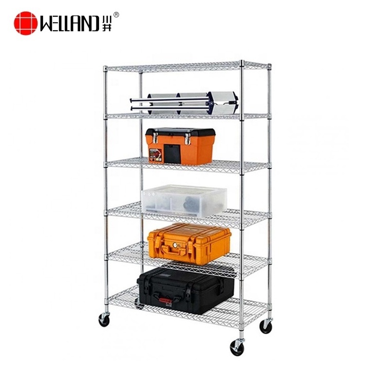 Wholesale NSF Approval 6 Tier Adjustable 800lbs Metal Chrome Shelving Unit Racks Garage,Heavy Duty Wire Shelf