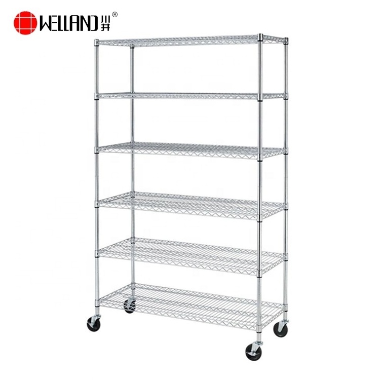 Wholesale NSF Approval 6 Tier Adjustable 800lbs Metal Chrome Shelving Unit Racks Garage,Heavy Duty Wire Shelf