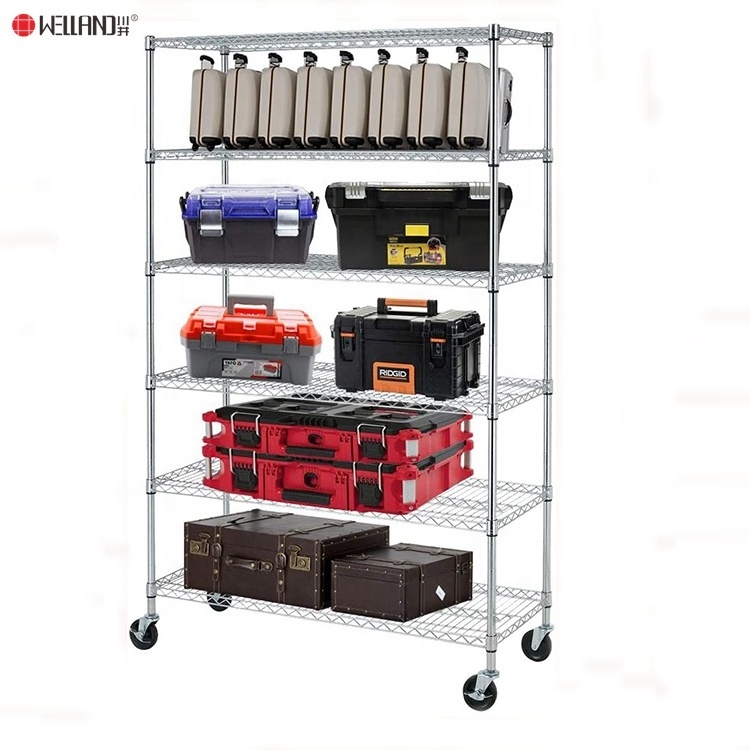 Wholesale NSF Approval 6 Tier Adjustable 800lbs Metal Chrome Shelving Unit Racks Garage,Heavy Duty Wire Shelf