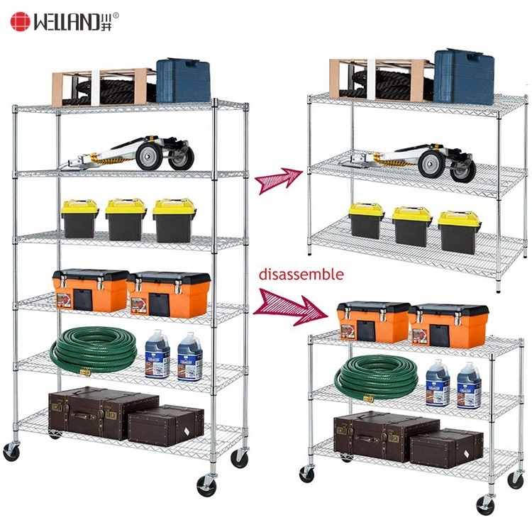 Wholesale NSF Approval 6 Tier Adjustable 800lbs Metal Chrome Shelving Unit Racks Garage,Heavy Duty Wire Shelf