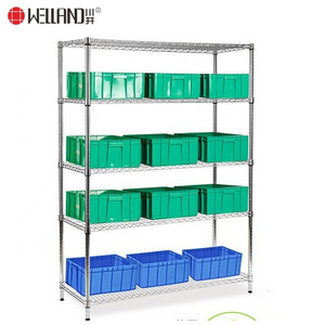 NSF Warehouse Easy Assembly Durable Adjustable Wire Shelf Bins, Carbon Steel Chrome 5 Layer Wire Storage Shelf with Bins