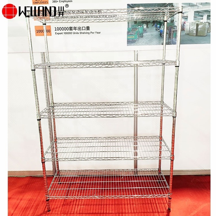 OEM or ODM 5 Tiers Commercial Kitchen Storage Rack Chrome Heavy Duty Wire Shelving Units Manufacturer