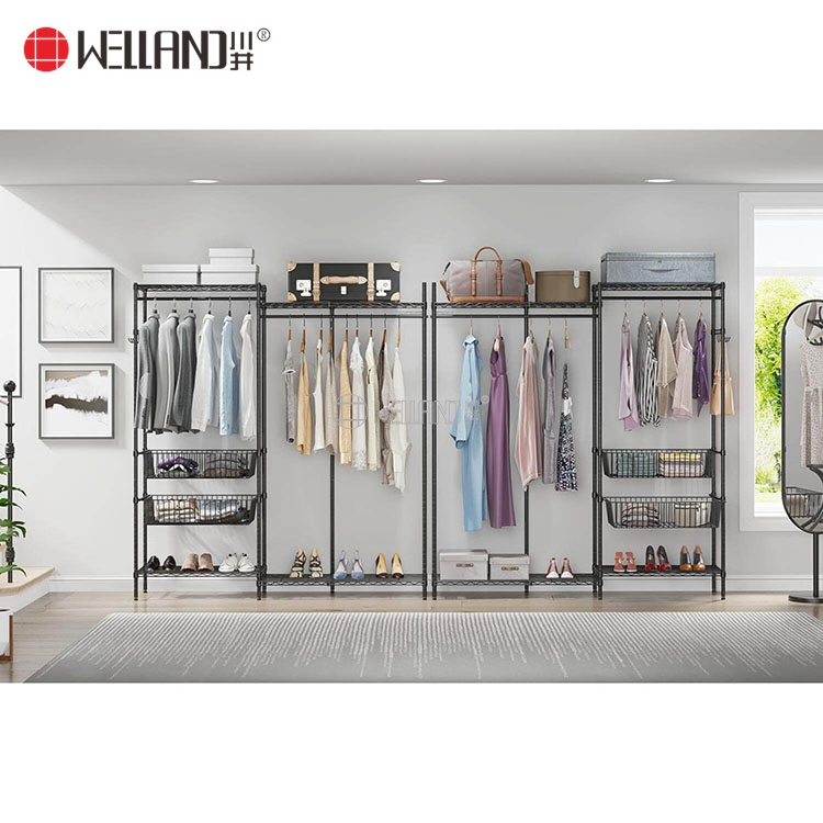 Modern Bedroom Furniture Portable Metal Heavy Duty Metal Wardrobe Double Rod Freestanding Storage Organizer Closet Rack