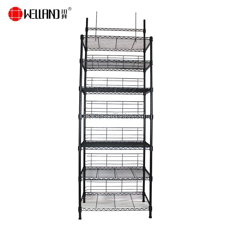 7 Tier Store Portable Retail chocolate Display Wire Shelf Rack With Wheel