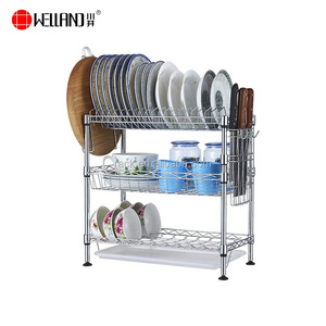 New Kitchen Wire Rack Organizer Design 3 Tiers Chrome Metal Dish Tableware Drying Rack