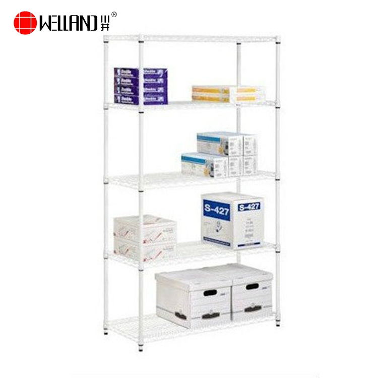 Adjustable 5 Shelf Heavy Duty White Powder Coated Office Storage Metal Wire Shelving Rack Unit