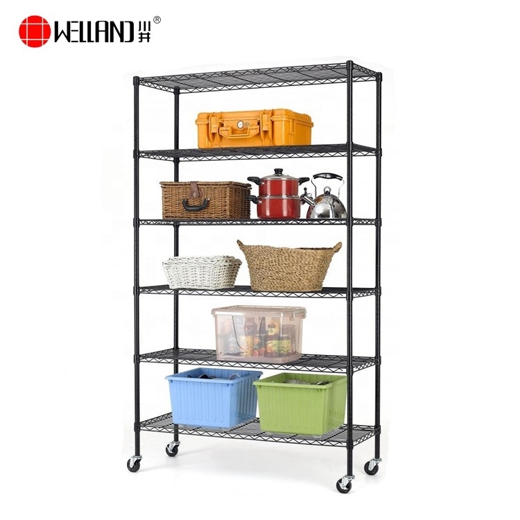 Heavy Duty 6 Tiers Powder Coated Metal Storage Wire Shelf NSF Approval Wire Rack Shelving