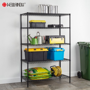 Hot Sale Black Powder Coated Metal Wire Shelving 5 Layer Stand Shelf Storage Rack