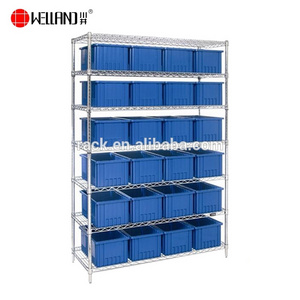 High Quality 7 Layers 250kgs Heavy Duty Factory Warehouse Metal Storage Rack Shelving With Bin,Plastic Bin Wire Shelf