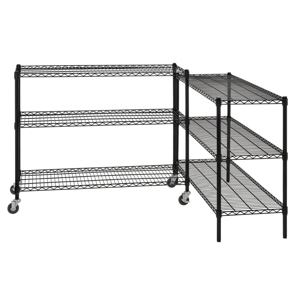 Hot Sale Commercial 6 Tier Epoxy Coating Black Heavy Duty Wire Shelving With Wheels