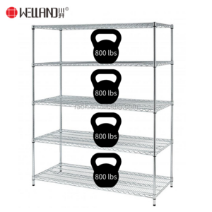 800lbs Loading Weight Per Steel Shelf 5 Tiers NSF Metro Office Industrial Storage Racking Wire Metal Shelving in Chrome Finish