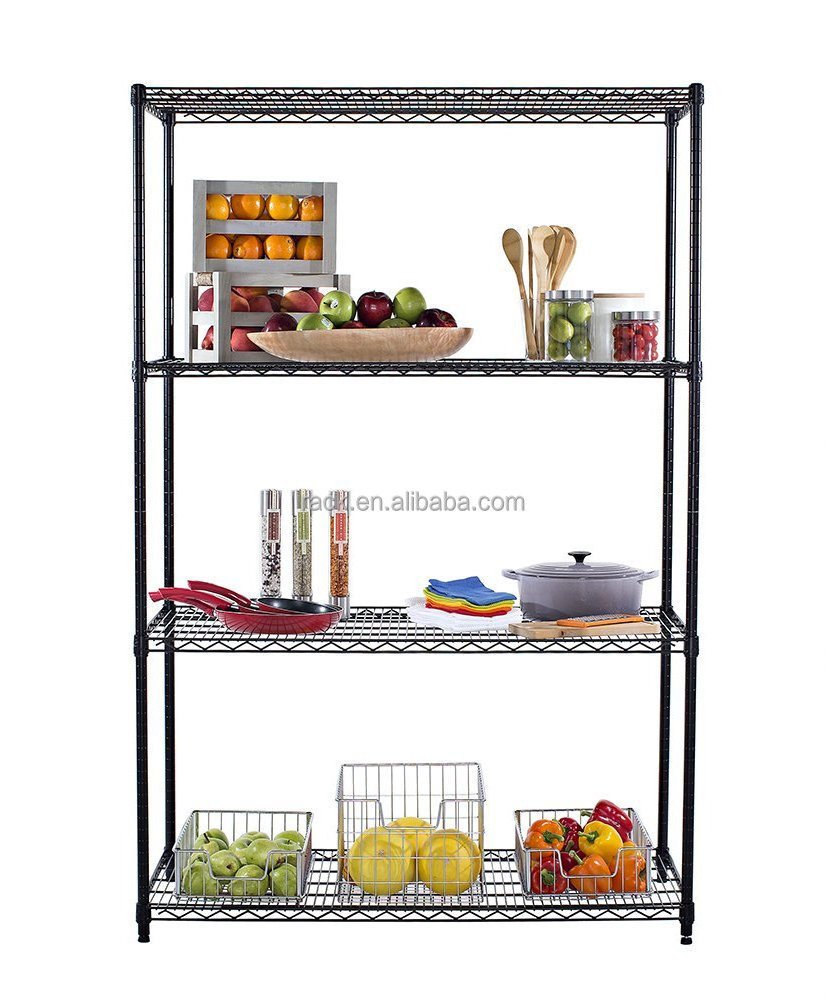 Black Epoxy 4 Tiers Adjustable Cold room Shelving , Heavy Duty Metal Storage Shelf , NSF Approval